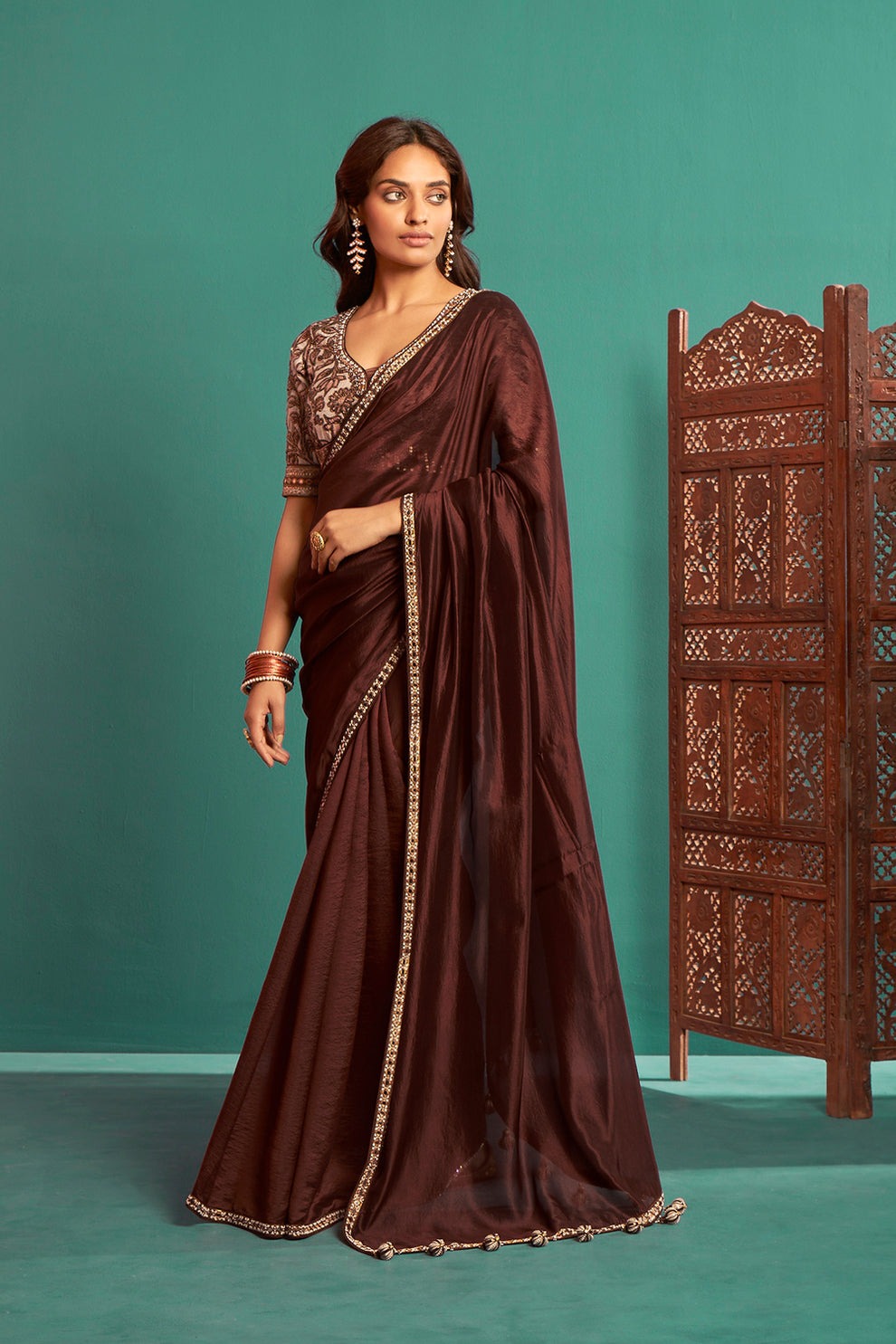 Buy Coffee Brown Saree Online | Almaari By Pooja