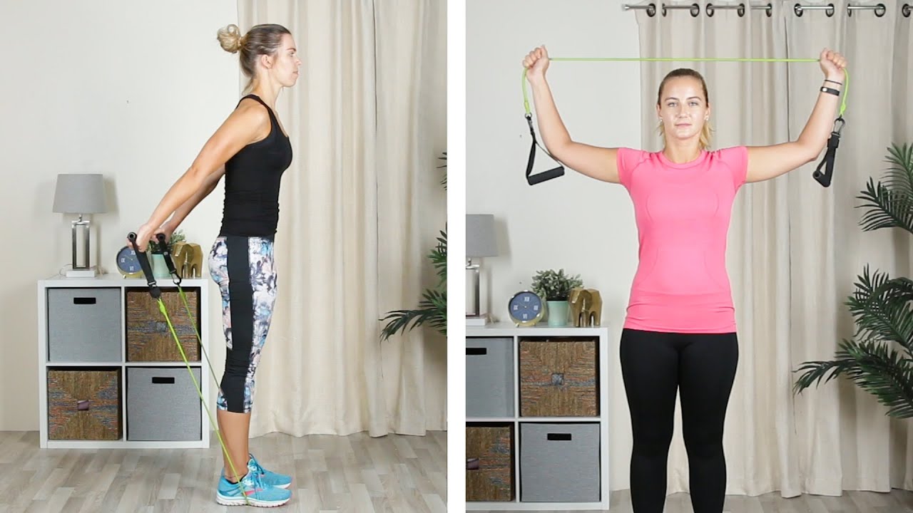 "Exercise band shoulder exercises to build strength and flexibility at home or gym"
